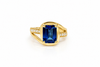 14K Yellow Gold Emerald-Cut Tanzanite and Diamond Split-Shank Cocktail Ring