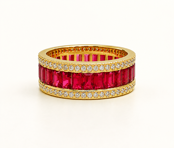 Ruby Baguette And Diamond Ring In 14k White Gold Ad No 2801