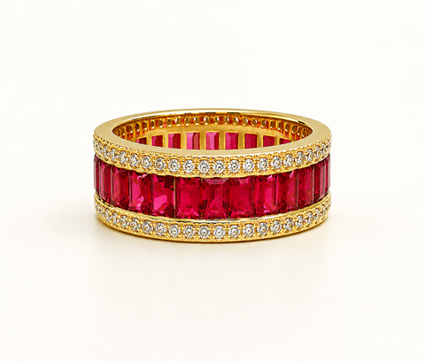 Ruby Baguette And Diamond Ring In 14k White Gold Ad No 2801