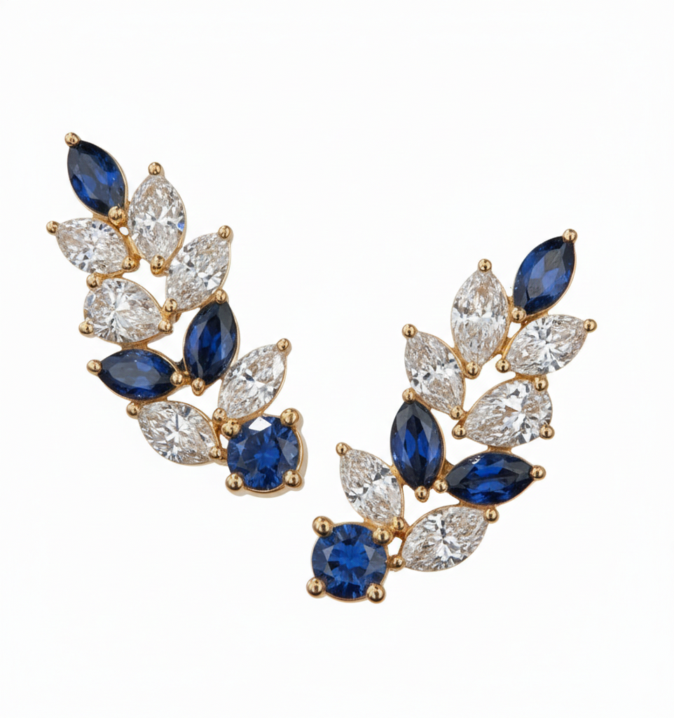 Blue Sapphire & Diamond Botanical Earrings