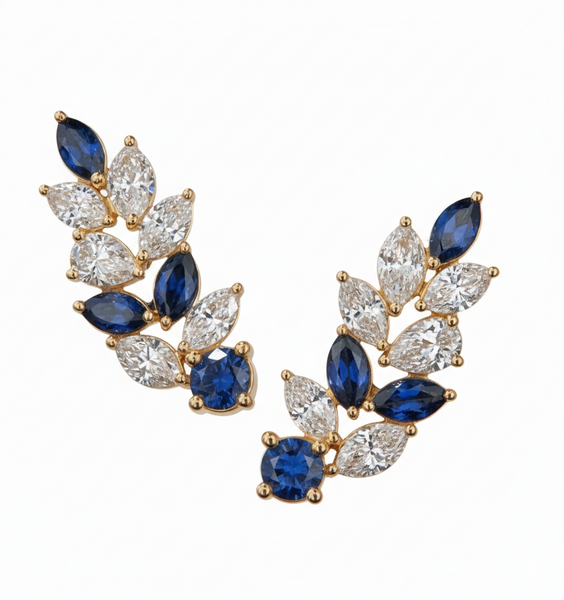 Blue Sapphire & Diamond Botanical Earrings