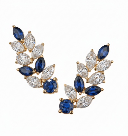 Blue Sapphire & Diamond Botanical Earrings