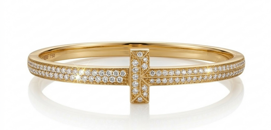 Diamond T Pave Bangle in 14k Rose Gold AD No. 2216