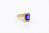 14K Yellow Gold Emerald-Cut Tanzanite and Diamond Split-Shank Cocktail Ring
