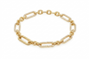 Modern Style 14K Yellow Gold Twisted Rope & Diamond Paperclip Bracelet