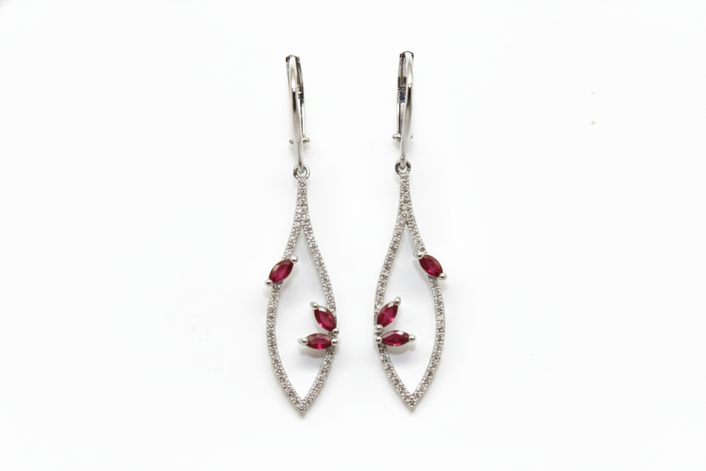 Marquise Ruby & Diamond Leaf Drop Earrings