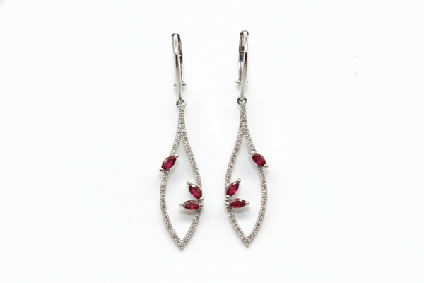 Marquise Ruby & Diamond Leaf Drop Earrings