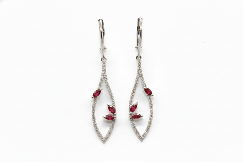 Marquise Ruby & Diamond Leaf Drop Earrings