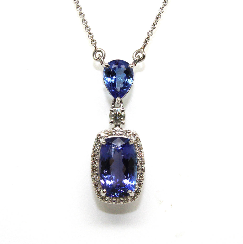 Pear Shaped tanzanite and Double Diamond Halo Pendant Ad No. 2988