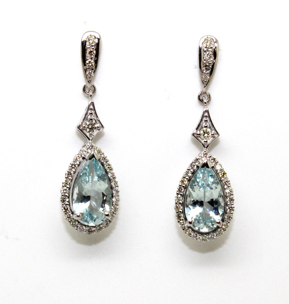 Pear-Shaped Aquamarine Drop Earrings with Diamond Halo Ad No. 3029