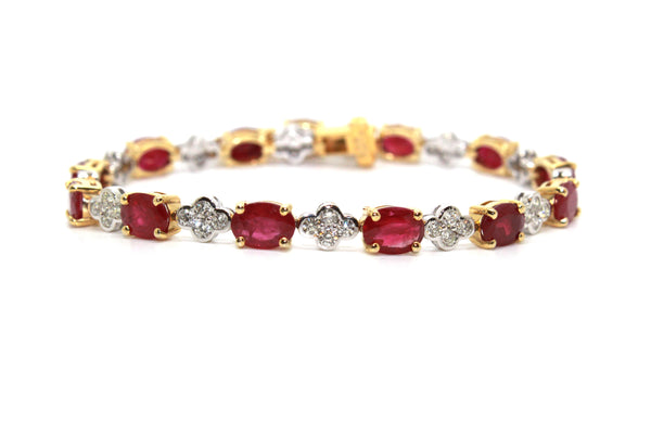 Ruby and Diamond Flower Bracelet in 14k Yellow Gold AD NO. 3002