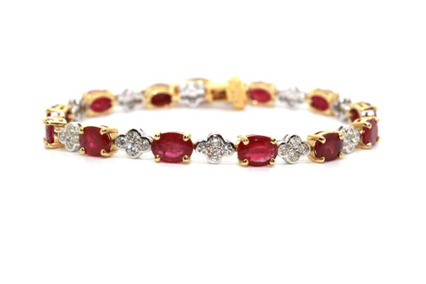 Ruby and Diamond Flower Bracelet in 14k Yellow Gold AD NO. 3002