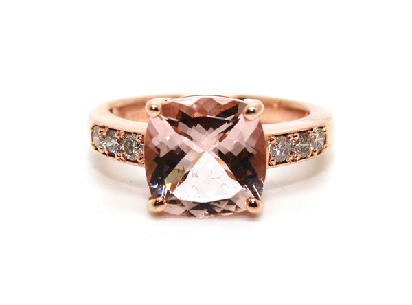 Cushion-cut Morganite & Diamond Statement Ring in 14k Rose Gold