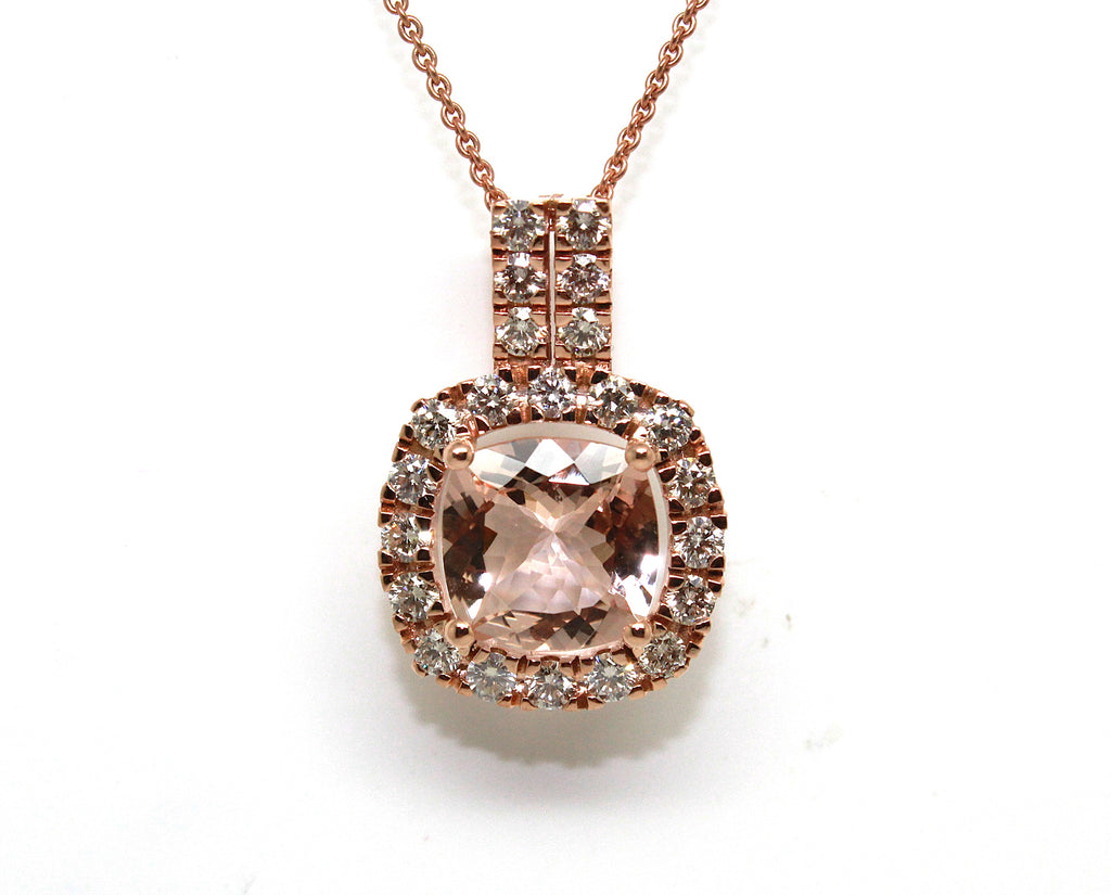 Cushion Cut Morganite and Diamond  Pendant Ad No. 3073