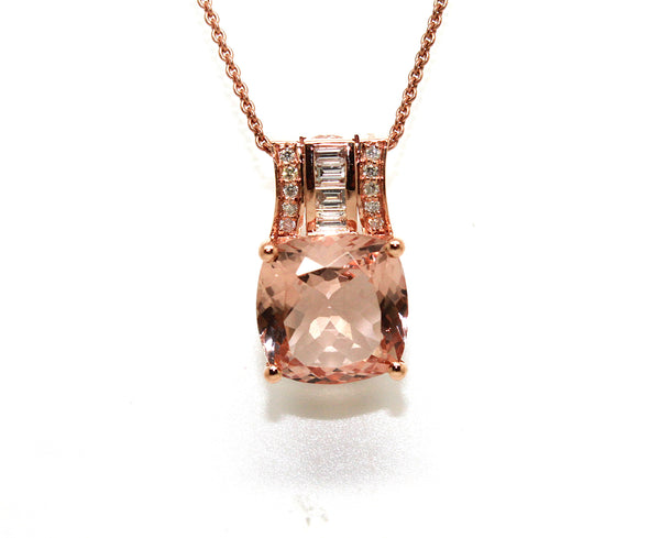 Cushion Morganite Pendant with Baguette Ad No. 3072