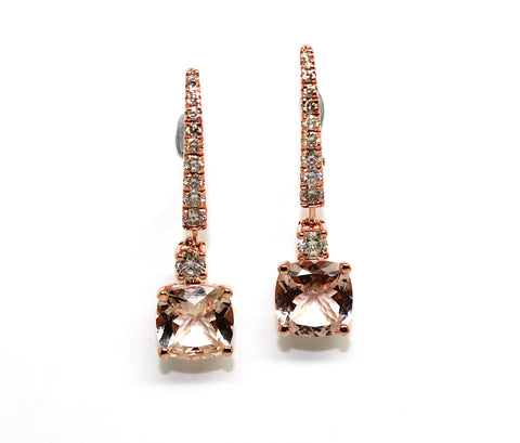 Morganite and Diamond Cushion Drop Earrings Ad No. 3046