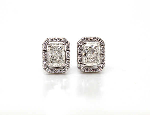 Emerald Cut Halo Lab-Grown Diamond Stud Earrings In 14k White Gold AD NO 4015
