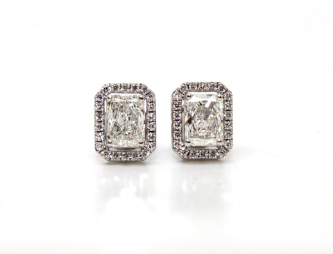 Emerald Cut Halo Lab-Grown Diamond Stud Earrings In 14k White Gold AD NO 4015