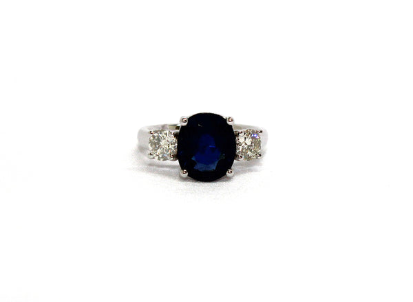 Oval Cut Sapphire and Diamond Ring in White Gold AD No. 4052
