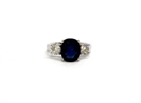Oval Cut Sapphire and Diamond Ring in White Gold AD No. 4052