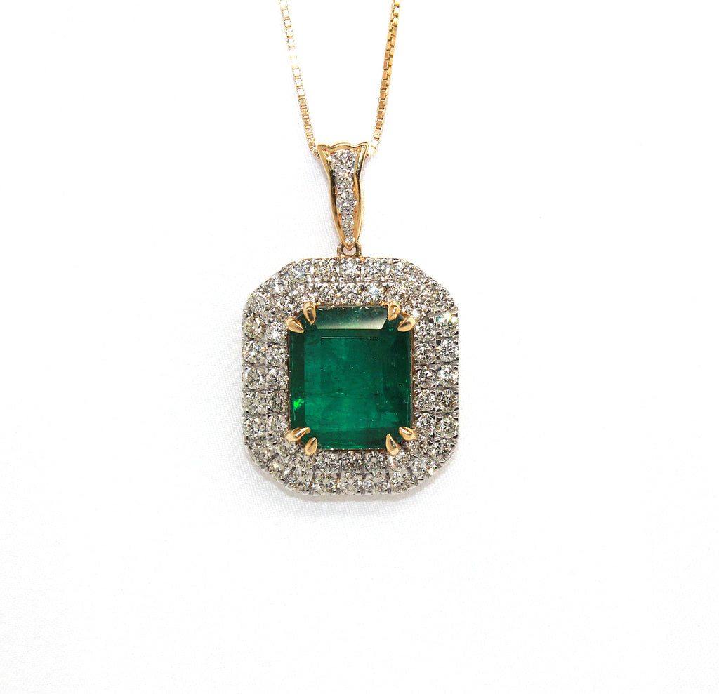 Emerald Double Diamond Halo Necklace Ad No. 4037