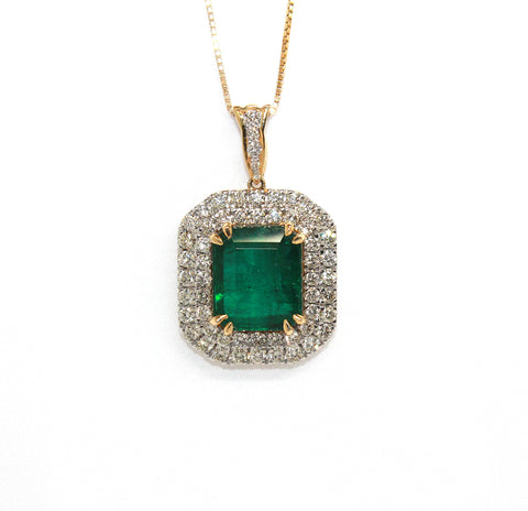 Emerald Double Diamond Halo Necklace Ad No. 4037