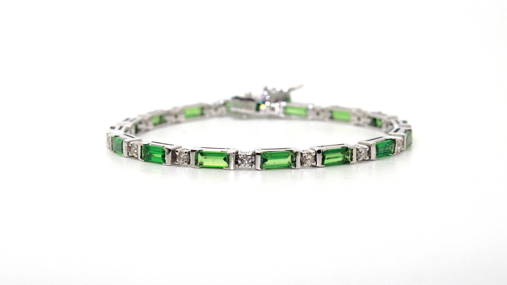 Alternating Baguette Tsavorite and Round Diamond Bracelet in 14k White Gold AD NO: 2738