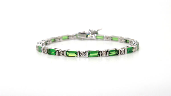 Alternating Baguette Tsavorite and Round Diamond Bracelet in 14k White Gold AD NO: 2738