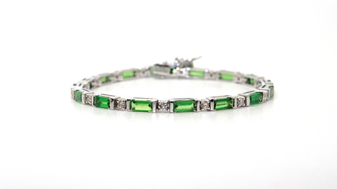 Alternating Baguette Tsavorite and Round Diamond Bracelet in 14k White Gold AD NO: 2738