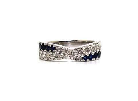 Modern Blue Sapphire & Diamond Criss -Cross Ring