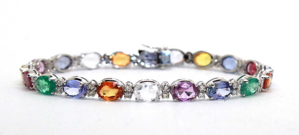 Multi-Precious Gemstone and Diamond Alternating Bracelet AD No. 4102