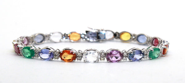 Multi-Precious Gemstone and Diamond Alternating Bracelet AD No. 4102