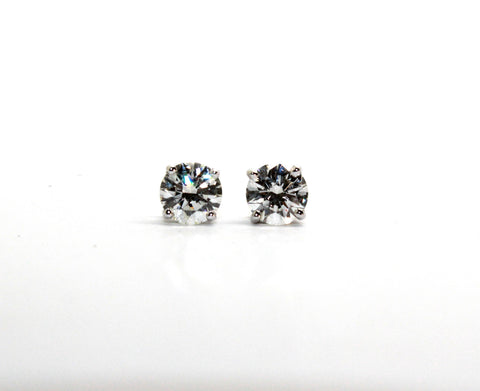 Four Prong Round Brilliant Diamond Stud Earrings In 14K White Gold (2 Ct. tw.)