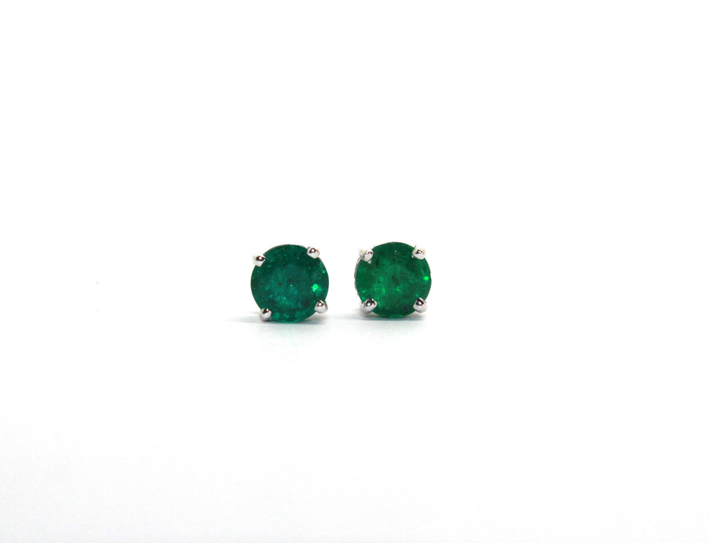 Emerald Stud Earrings in 14k White Gold