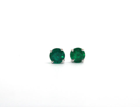 Emerald Stud Earrings in 14k White Gold