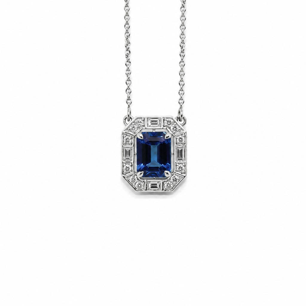 Eternal Glamour Diamond Halo Tanzanite Necklace Ad No. 4137