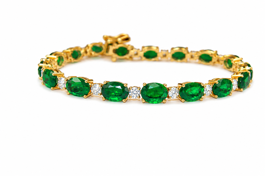 East-west Oval Emerald and Diamond Bracelet