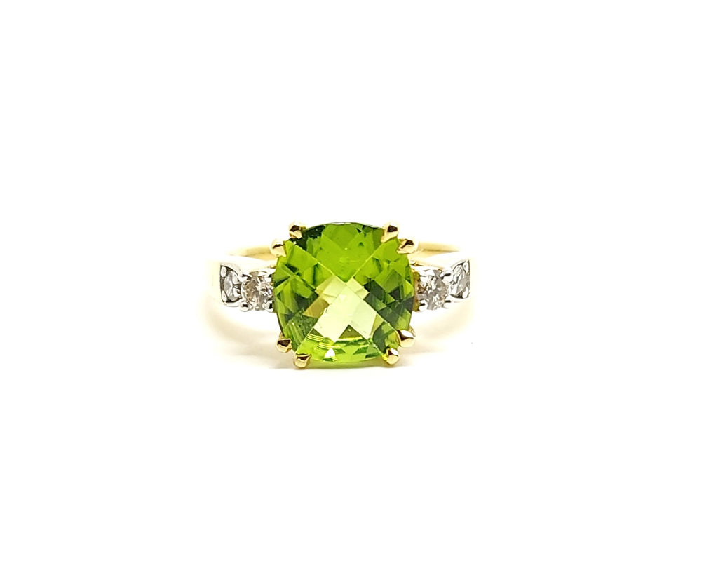 Peridot and Diamond Ring in 14k Yellow Gold